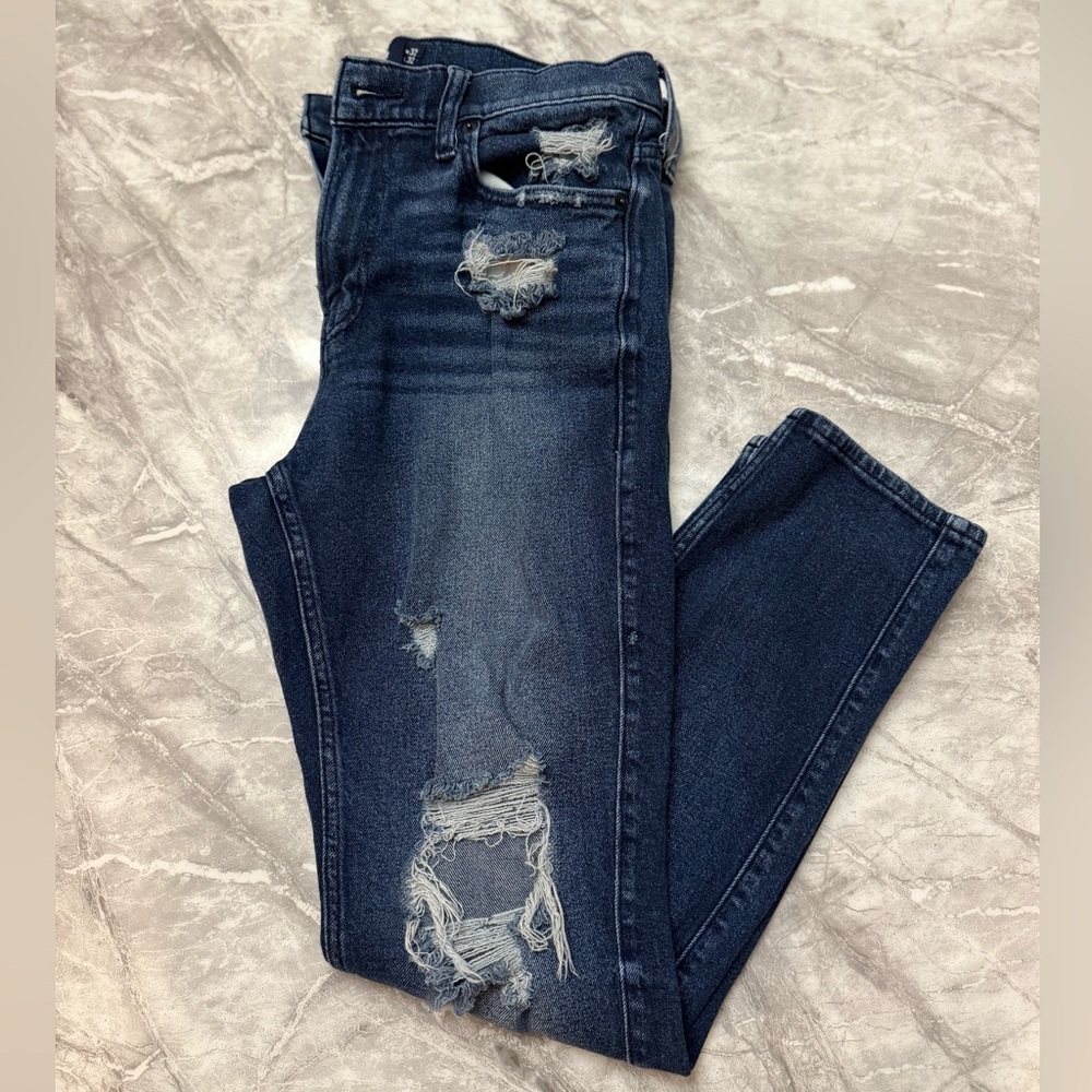 Hollister Dark Blue Distressed Athletic Skinny Jeans 32x32
